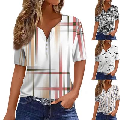 Women's T Shirt Tee Print Button Short Sleeve Daily Weekend Fashion Basic V- Neck Regular Top