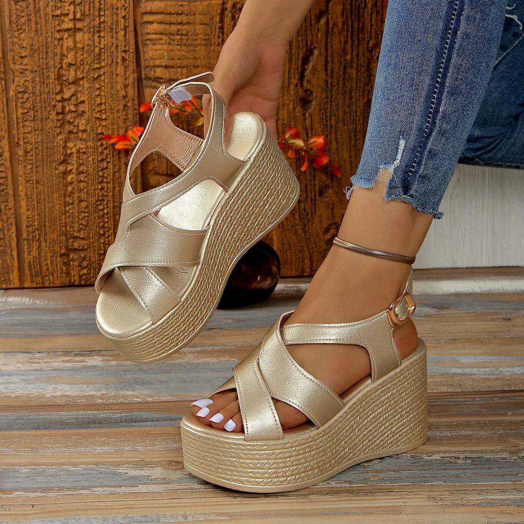 Women Wedge Sandals Summer New Casual Comfortable Walking Sandals Platform Buckle Shoes for Women Sandalias De Mujer