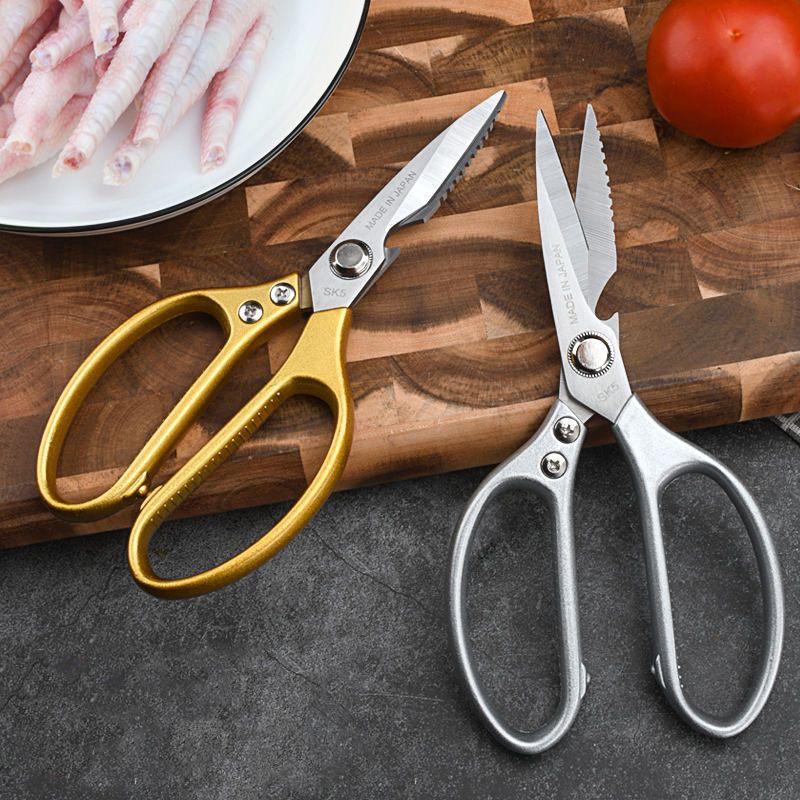 SK5 Stainless Steel Multi-Function Kitchen Scissors with Aluminum Alloy Handle - Ideal for Cutting Chicken Bones, Fish, and Meat