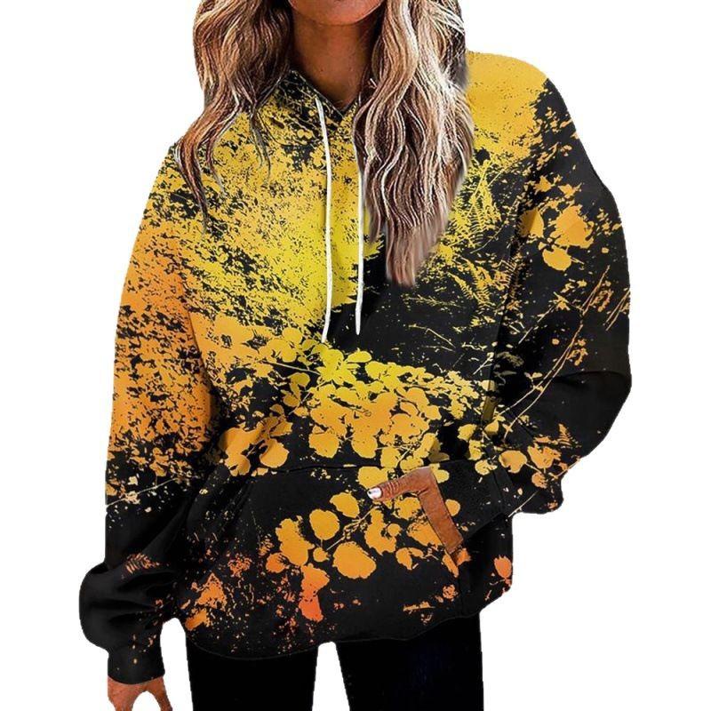 Womens Oversized Hooded Sweatshirt With 3D Print Graphic Loose Fit Long Sleeve Casual Top In Vintage Tie-Dye Style