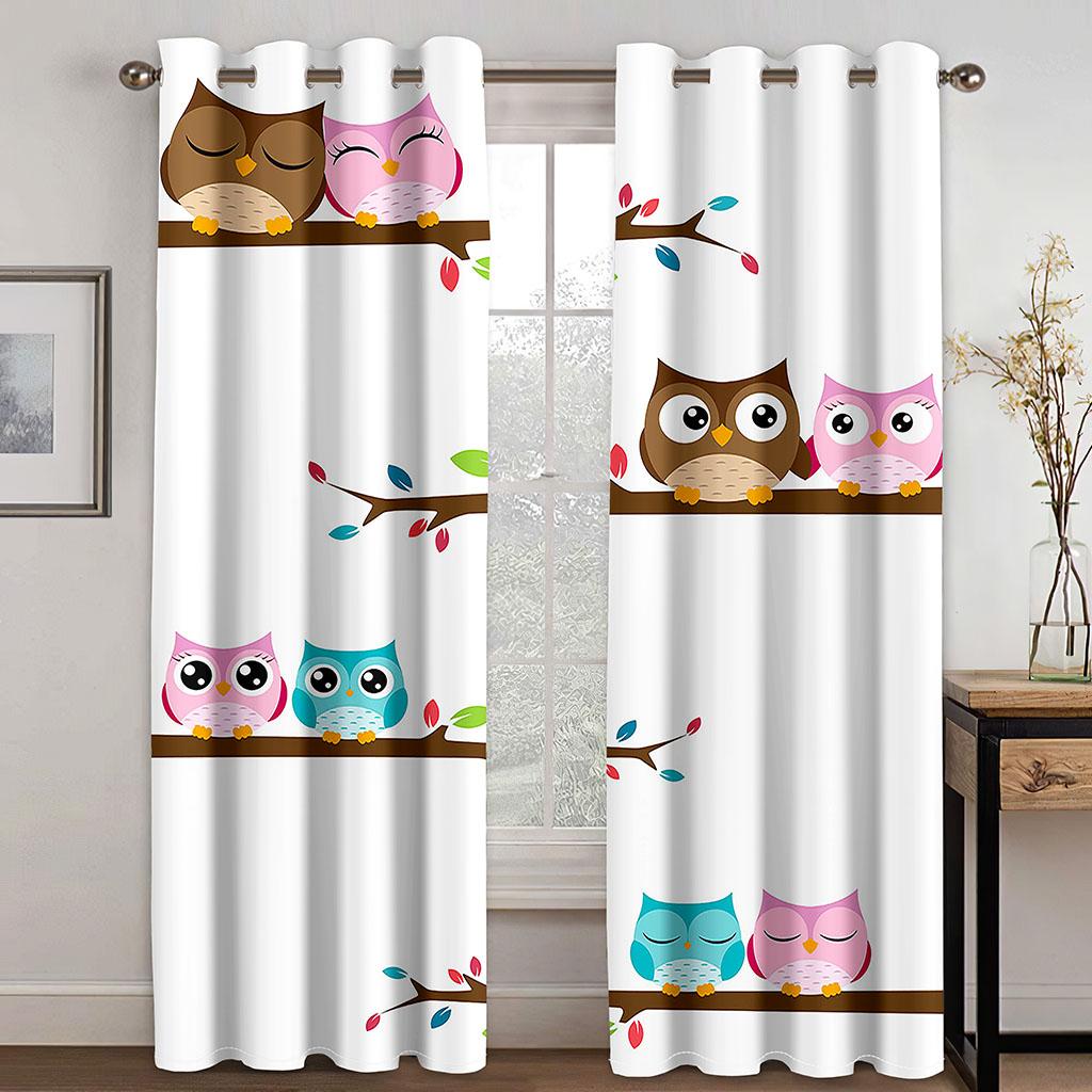 Cheap Kids Cartoon Owl Cute Baby Girls Boy Children's 2 Pieces Thin Curtains for Living Room Bedroom Window Decor