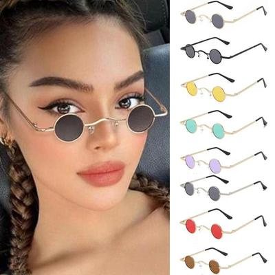 Small Round Anti-Reflective Sunglasses for Women Men Ultra Mini Metal Frame Hip Hop Punk Sun Glasses Candy Color Ins Fashion