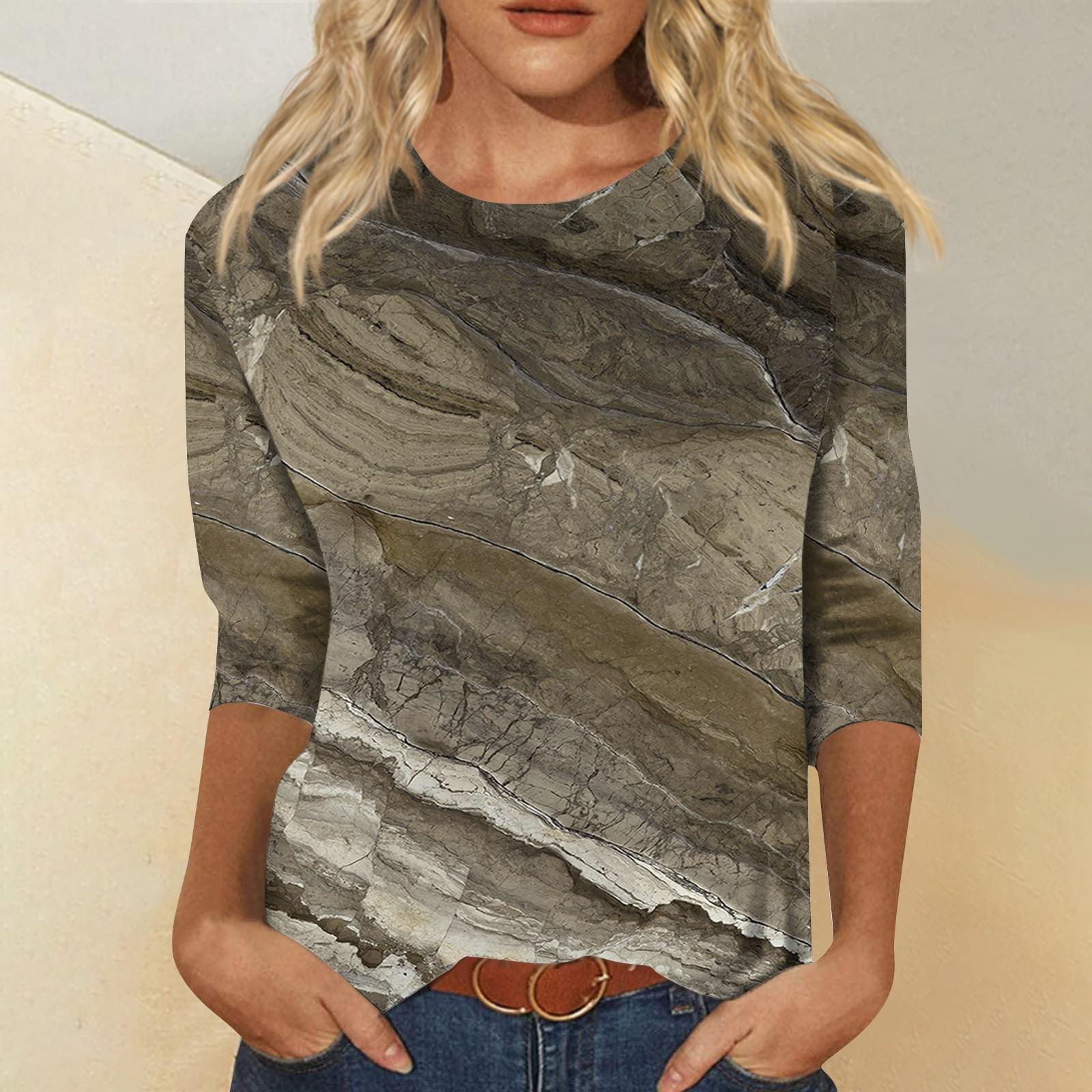 

Женский модный повседневный топ с круглым вырезом и семиточечным рукавом с принтом L бронзовый