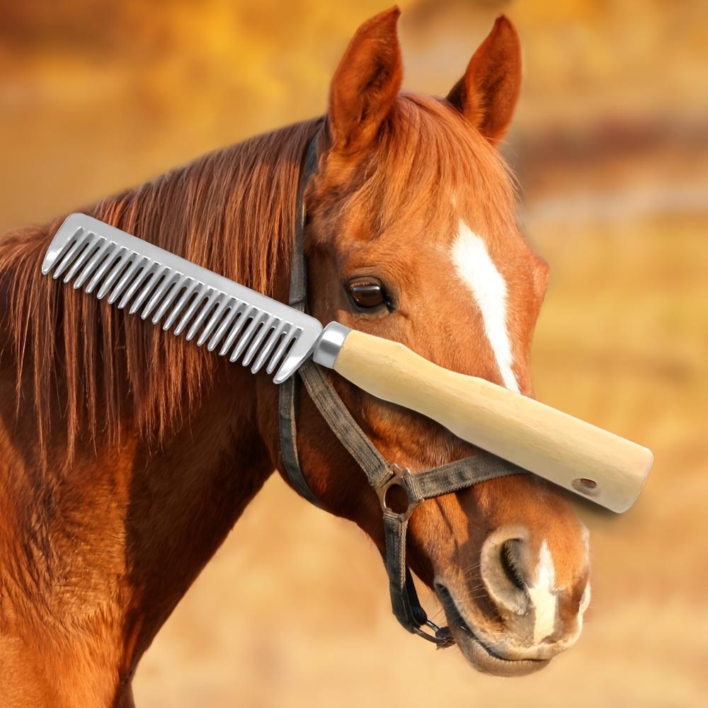 Pettine per Cavalli in Lega di Alluminio con Manico in Legno, Adatto per Animali Domestici