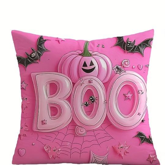 Pink Halloween Pillowcases with Cute Ghosts, Pumpkins, and BOO Designs Sofa cushion cover holiday party decoration gift 16x16Inch