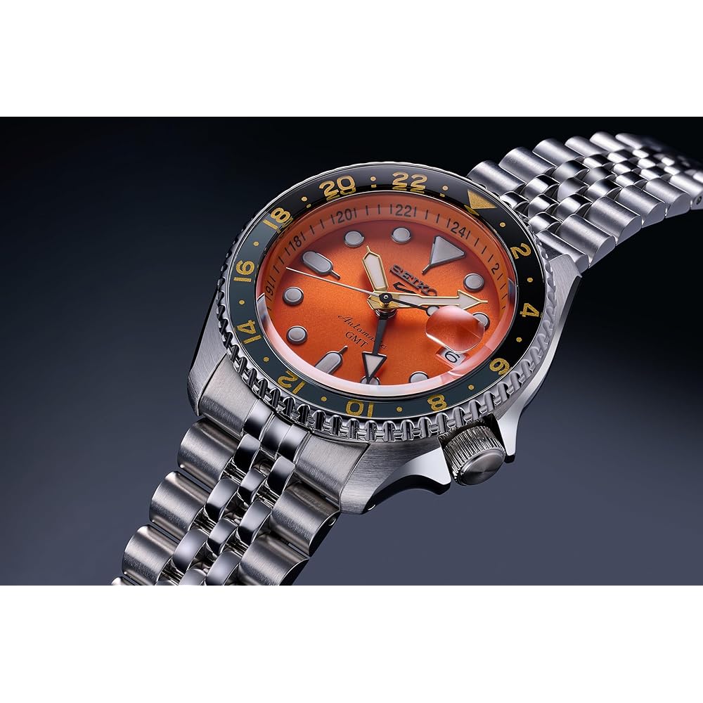 Seiko 5 Sports SSK005KC Men's Mechanical Automatic Watch Silver Black Orange Dial GMT Function Stainless Steel