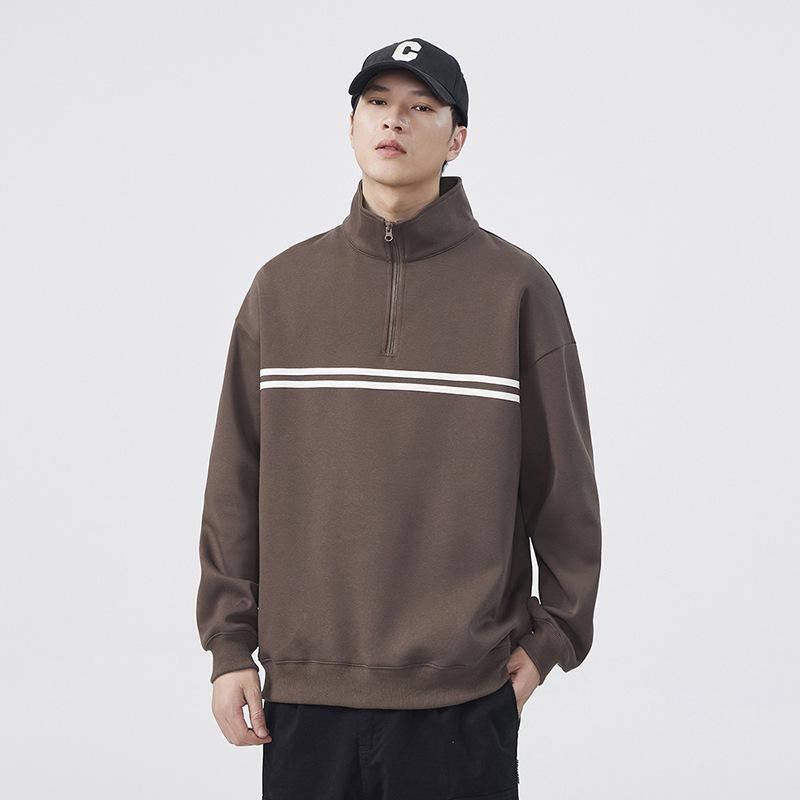 

Осенняя новая мужская молодежная толстовка с длинными рукавами, воротник-стойка, свободный модный свитер с горизонтальными полосками в стиле Гонконга 3XL