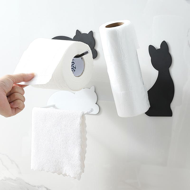 Katze Nicht-Bohrend Fauler Lappenhalter Toilettenpapier Frischhaltefolie Wandmontiertes Lagerregal Küche Edelstahl Handtuchhalter Neu