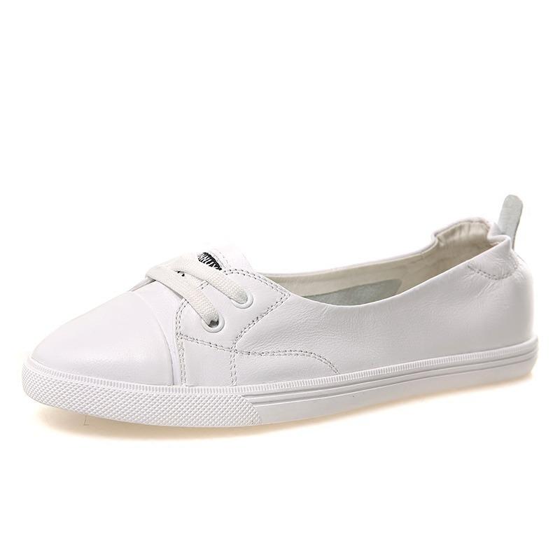 Leder Flachmund weiße Schuhe Damen Frühling und Sommer neu Freizeit Reise vielseitige Board Schuhe atmungsaktiv Low-Top Schwangere Dameneinzel Schuhe