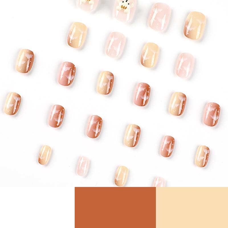 Brown Little Bear Caramel Pink Cloud False Nail Press-Ons