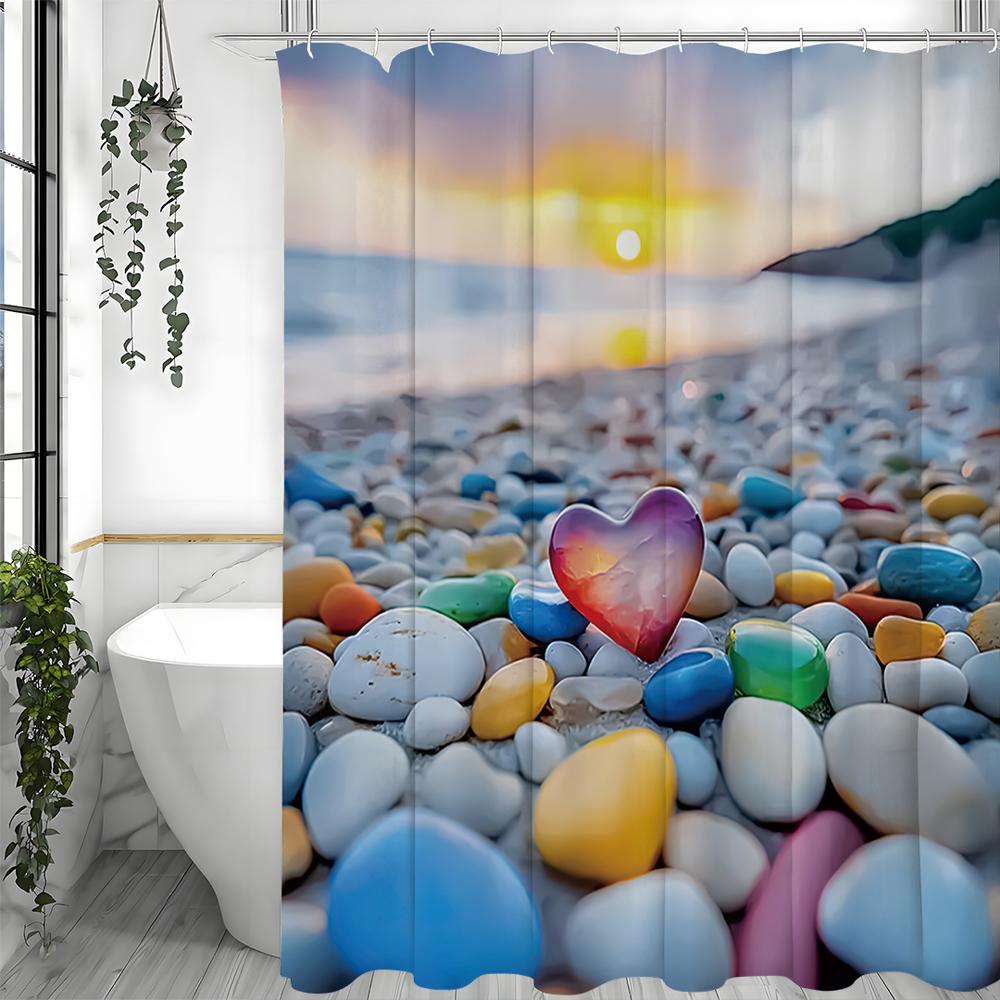 Husí Teplý Kámen Láska Sprchový závěs, Koupelnový Dekorativní Sprchový Závěs, Vodotěsný Sprchový Závěs s Háčky