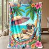 Pug Party In Paradise Theme Blanket Lightweight Warm Flannel Blanket Decorative Throw Blanket for Home Decoration