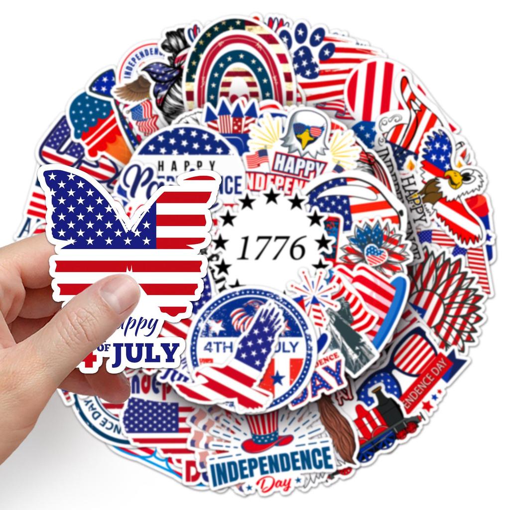50pcs Independence Day Graffiti Creative Slogan Stickers: Waterproof Phone & Suitcase Decor