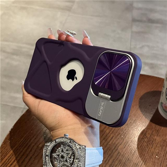 For iPhone 16 Pro Max Luxury Hollow Out Lens Dazzling Holder Stand Phone Case For iPhone 12 13 14 15 Plus Soft Protective Cover