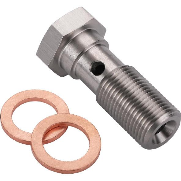 M10x1.0 Metric Stainless Steel Single Banjo Bolt Brake Fitting Adapter 20mm Long with Copper Washers
