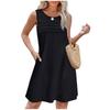 Women's Casual Crew-neck Pleated Sleeveless Print Pocket Dress