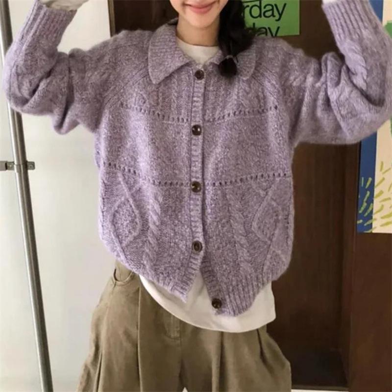 Women's Retro Loose Knit Wool Cardigan - Korean Autumn/Winter Style
