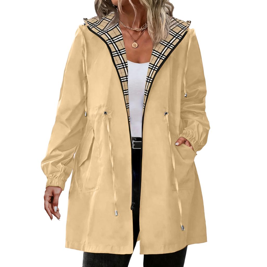 Womens Raincoats With Hood Lightweight Outdoor Hooded Windbreaker Trench Coat Jacket Plus Size
