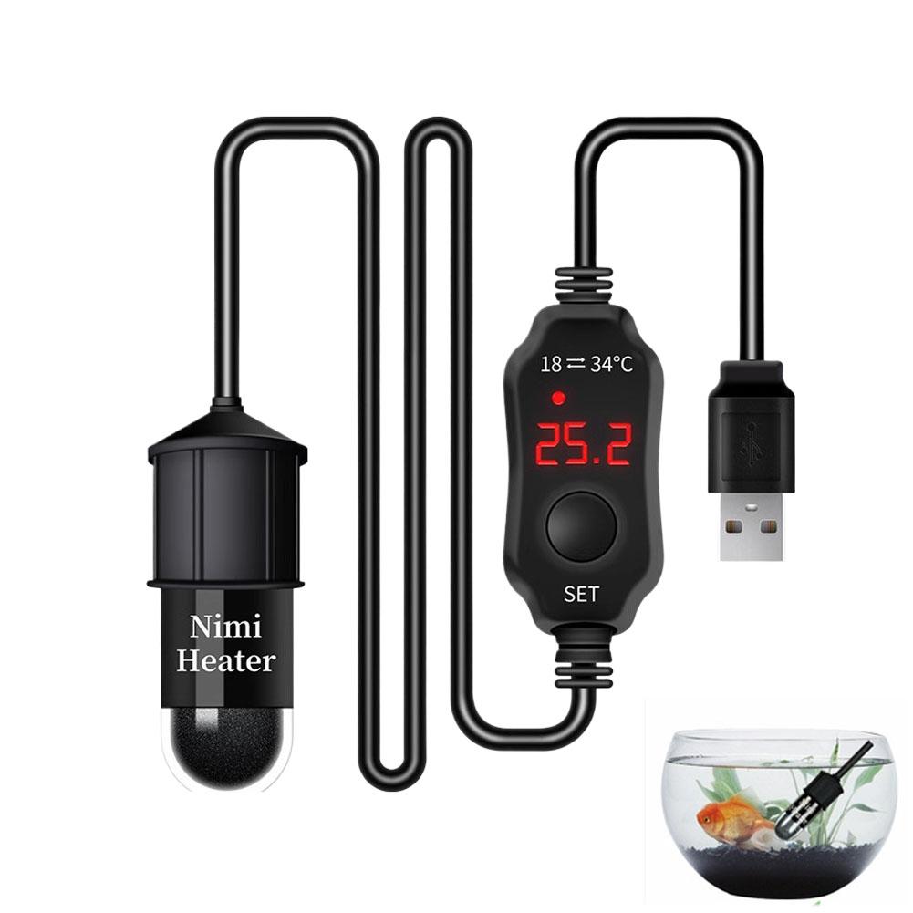 Mini Aquarium verwarmingsstaaf Vissenkom Aquarium Verwarmer Dompelbare Thermostaat Verwarmer 18-34°C Instelbare Temperatuur USB Opladen