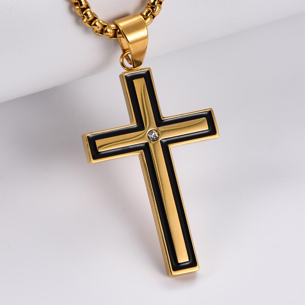Stainless Steel Cross Pendants Neckalces Zircon Center Inlayed Christ Cross Collar for Men Women Faith Jewelry