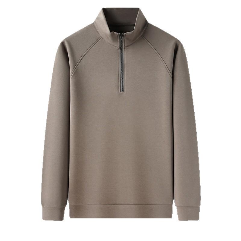 Men's Half-Zip Long-Sleeve Stand Collar T-Shirt, New Arrival for Spring/Autumn, Solid Color, Stylish Base Layer for Middle-Aged & Young Men