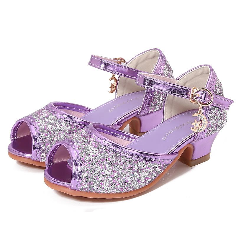 Girls Sandals Children's High Heel Princess Shoes Summer Little Girl Sequined Crystal Shoes Elsa Fashion Mary Jane Classmate