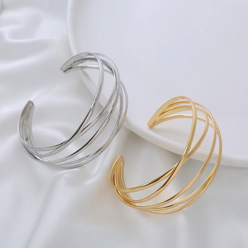 Multi-color Retro Hollow Metal Open Bracelet - European & American Style