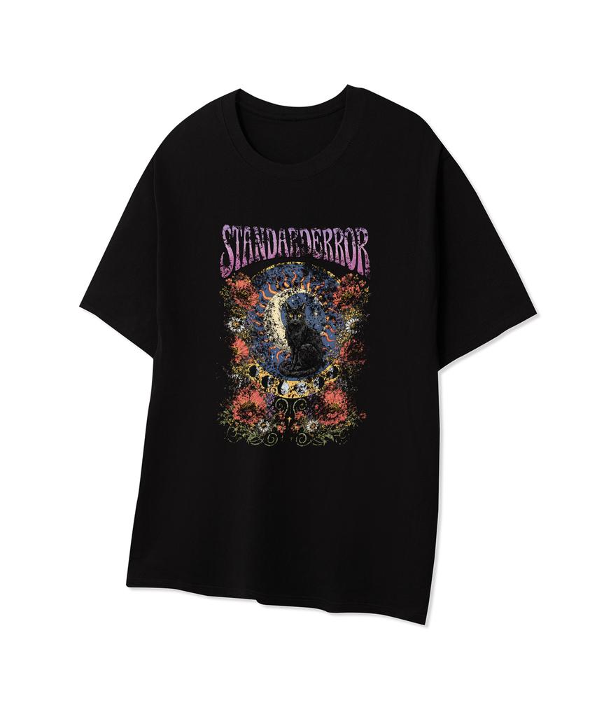 STANDARDERROR 87-Stan339 Sun & Moon Cat Solid Short Sleeve T-Shirt (2 Colors)