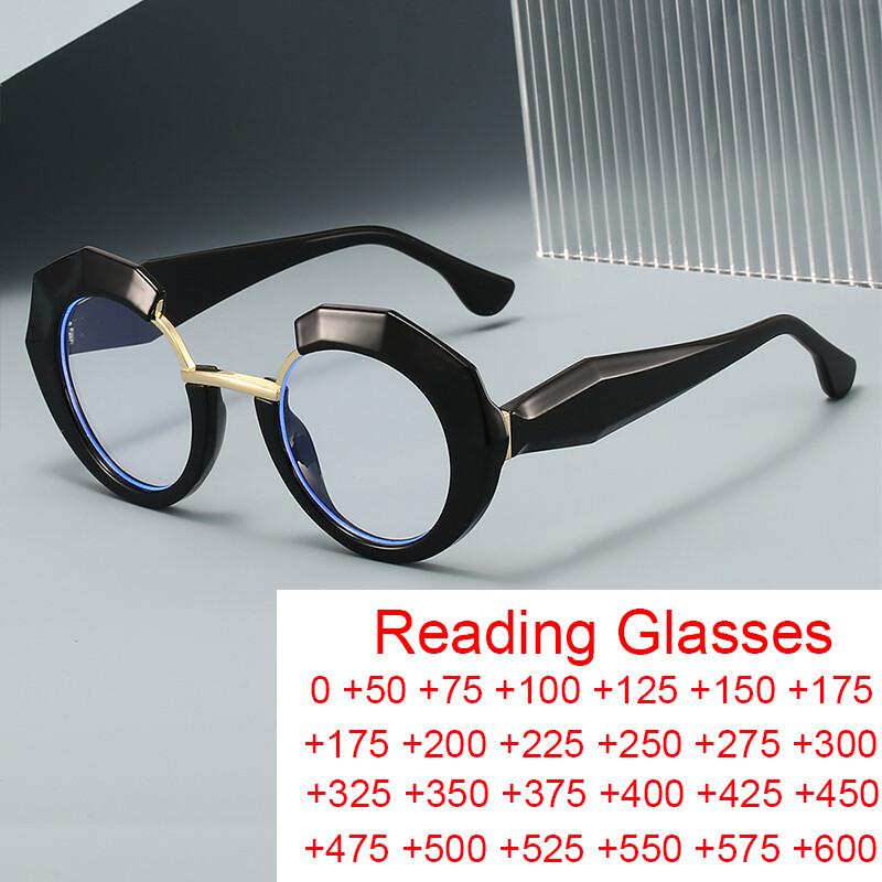 Thick Frame Women'S Presbyopia Glasses  Fashion Anti-Reflective And Filter Transparent Eyeglasses Big Round Reading Glasses