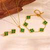 3PCS Titanium Steel 18K Color Preserved Necklace Clover Bracelet Necklace Earnail Set