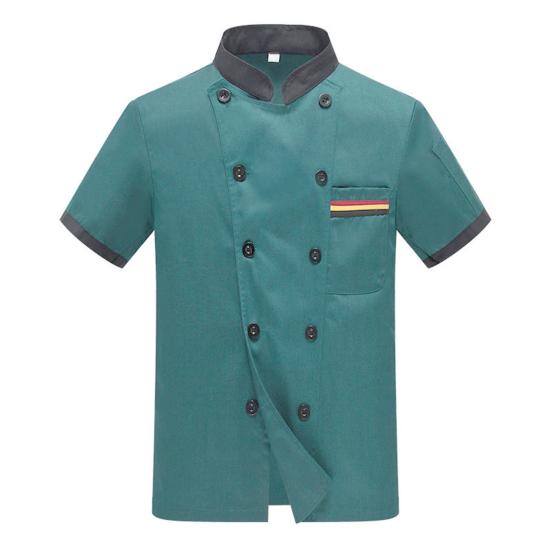 Veste de chef unisexe, couleur assortie, double boutonnage, manches courtes, col montant, uniforme de service alimentaire, chemise de chef, haut de serveur pour la cuisine
