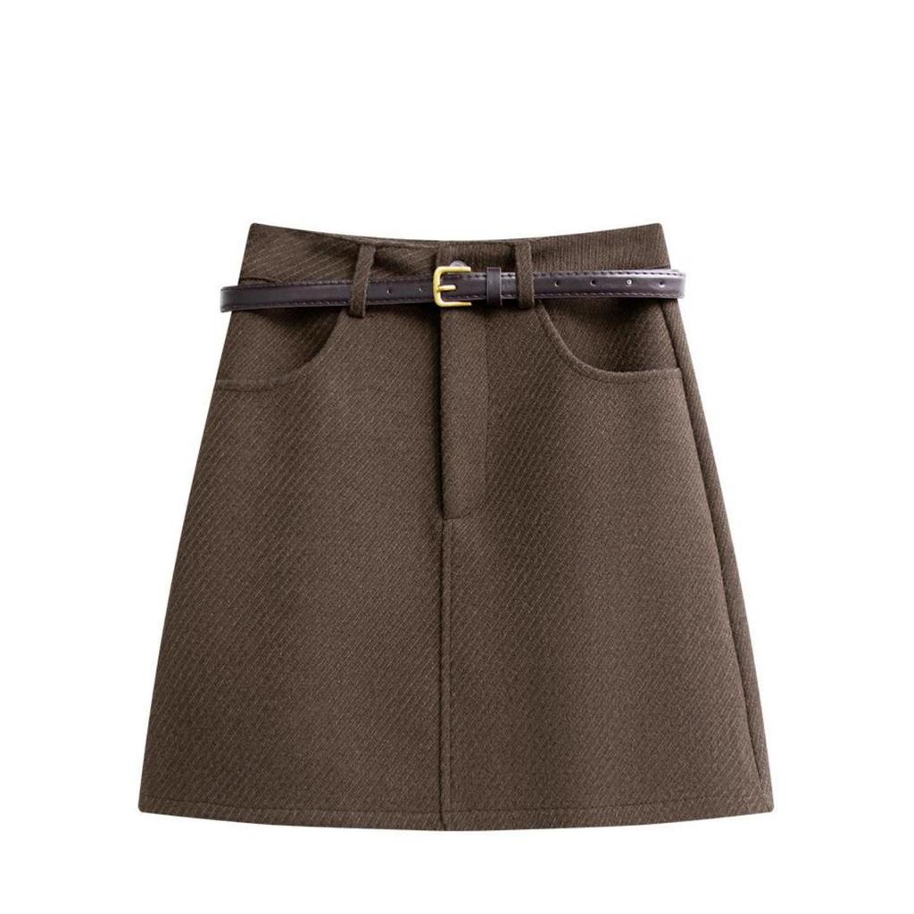 Plus Size Women's High-Waisted Woolen A-Line Skirt with Lining - Spring & Autumn Collection