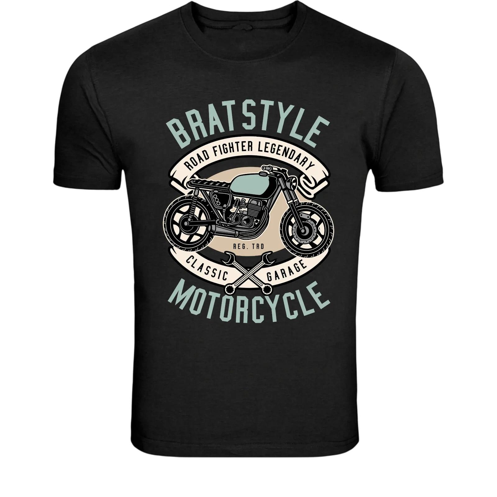 Bratstyle Classic Motorcycle T-Shirt - Cafe Racer Garage Graphic L