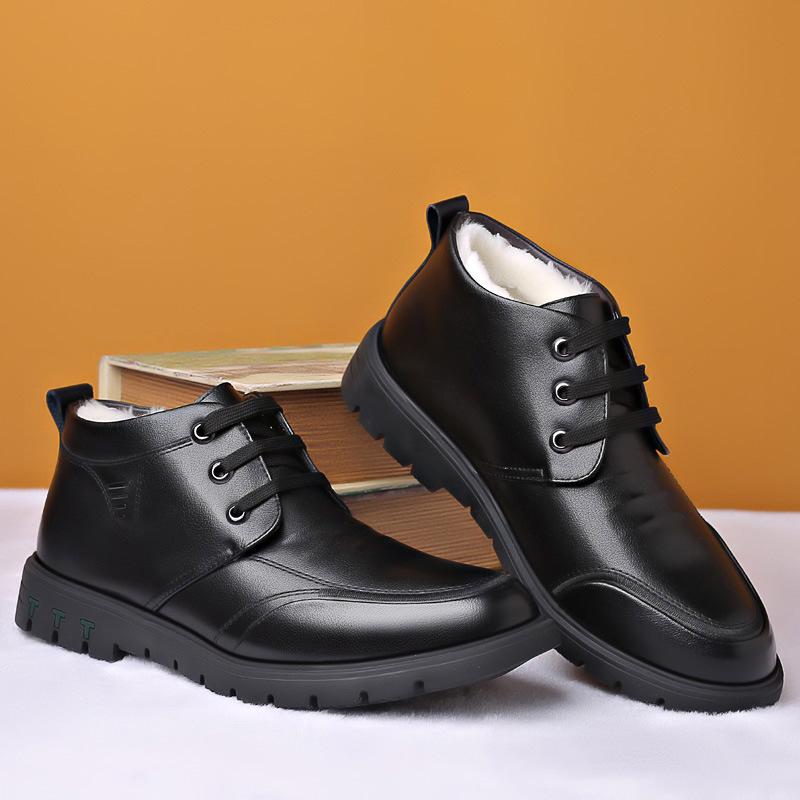 

Winter men s dad cotton shoes leather velvet thermal casual leather shoes soft leather lace-up plus leather shoes 38 чёрный