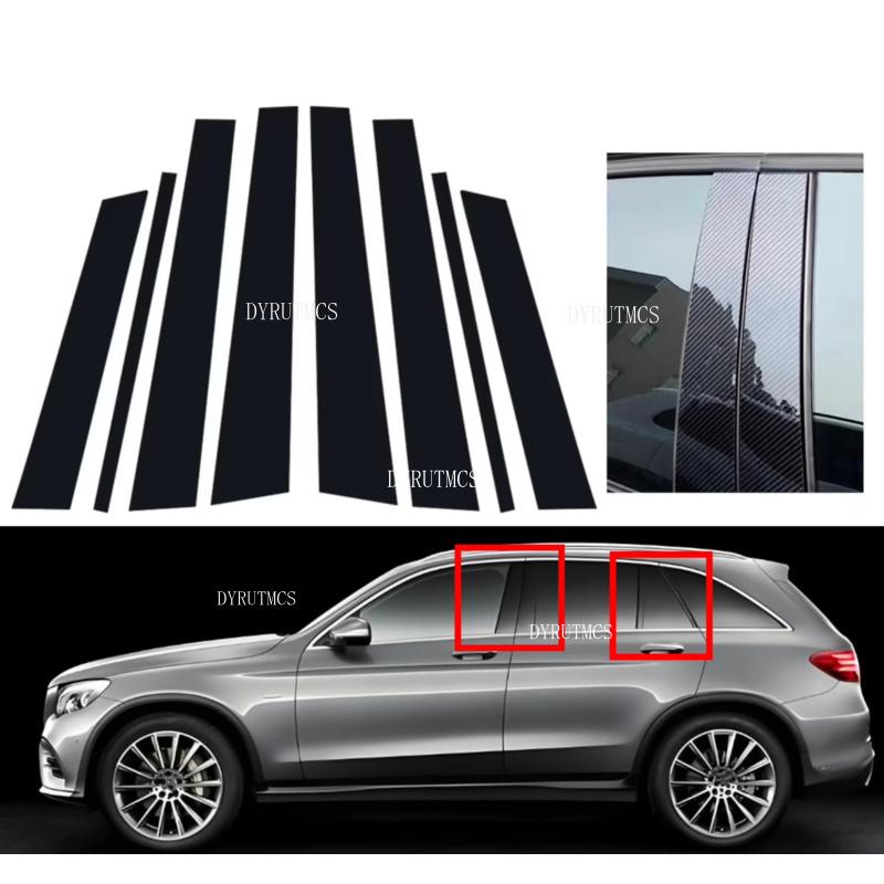 8PCS Gloss Black Silver Pillar Posts Fit For Mercedes Benz GLC X253 2016 2017 2018 - Door Trim Window Sticker Cover Carbon