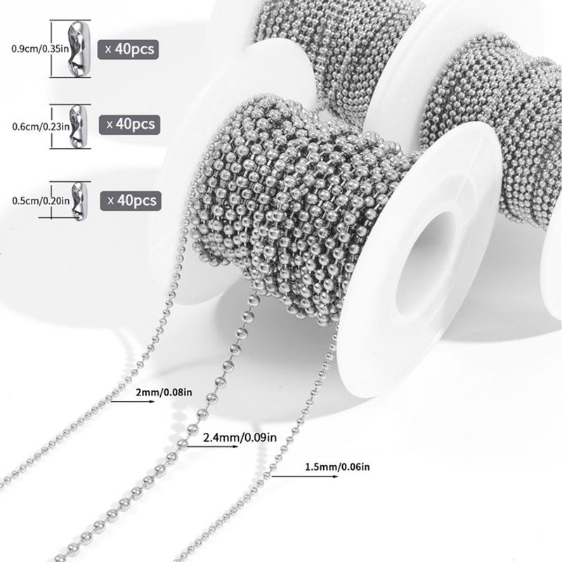5 Meter Stainless Steel Ball Chains Necklace With 40pcs Connectors Clasps,Silver Bead Chain Sets for Necklace Hanging DIY Crafts