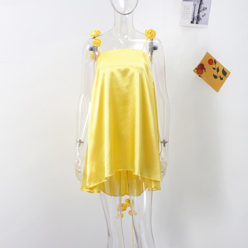 3D Květinové Stuhové Halterové Šaty Květinová Ramínka Barevná Ding Volné Dovolená Pláž Hedvábný Satén Ramínková Krátká Spodnička Šaty