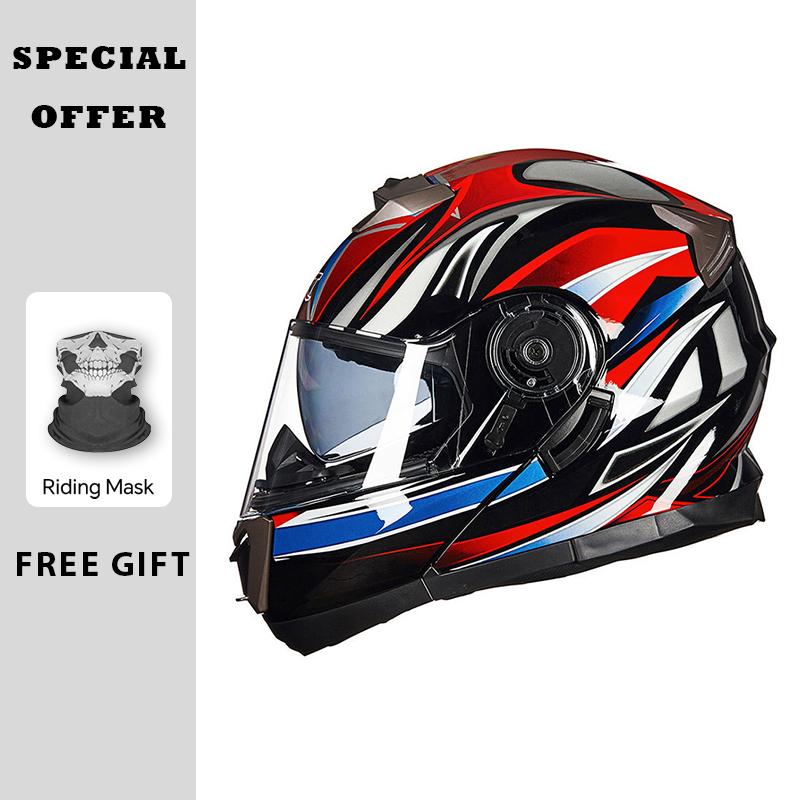 2025 New Professional Motorcycle Helmets Racing Flip Up Helmet ABS Material Modular Dual Lens Bluetooth Full Face Helmet DOT ECE