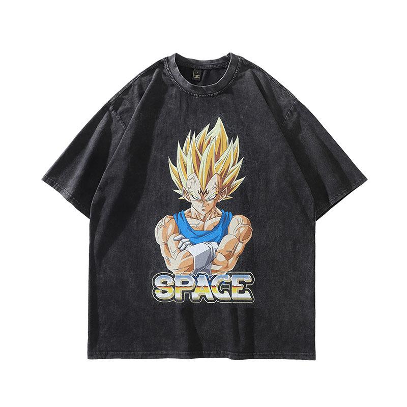 Vintage Street Cartoon Print Oversize Old Short-Sleeved T-Shirt Men'S And Women'S Hip Hop Loose Half-Sleeved Tee Shirt