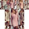 Elegantes Damen Reißverschluss V-Ausschnitt Langarm Strick Bodycon Party Abend Mini Kleid Tops Für Alle Anlässe