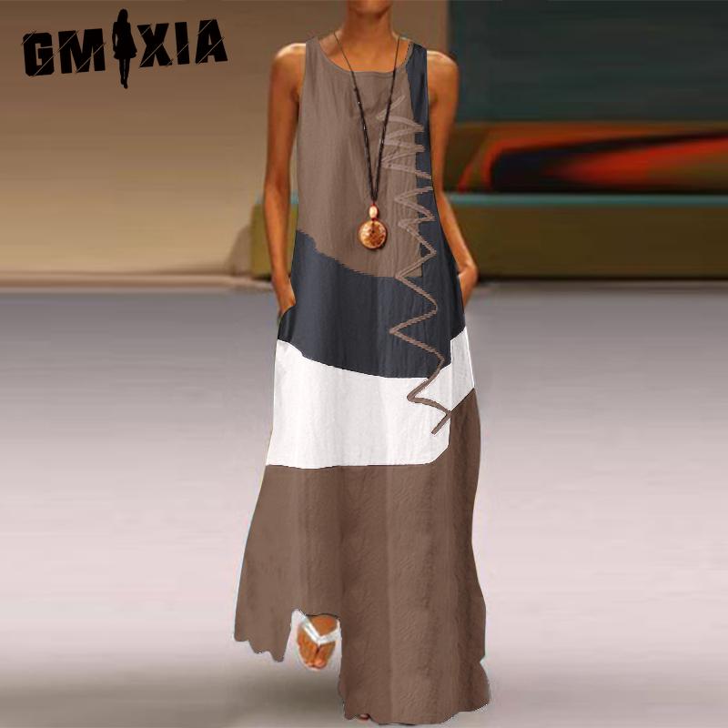GMXIA Fashionable Long Sleeveless Patchwork Dress 4 Colors Casual Dresses
