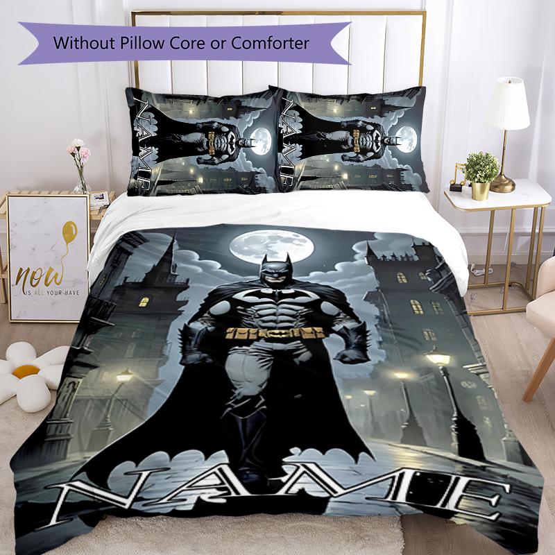 3pcs Custom Name Batman Bedding Set Duvet Cover Closure Includes 1 Duvet Cover & 2 Pillowcases for All Seasons Bedroom Decor