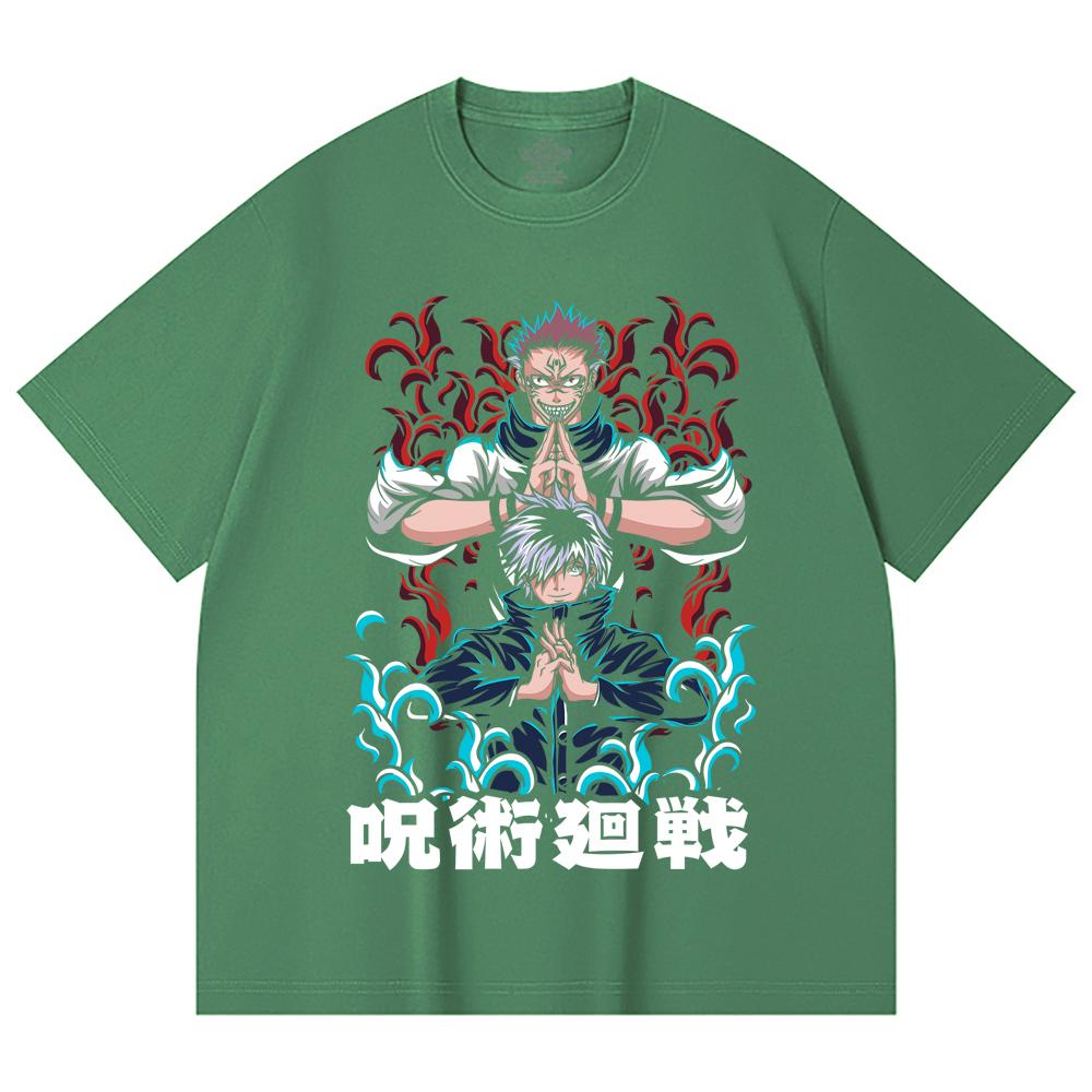 230 Gsm 100% Cotton Jujutsu Kaisen V49 Gojo Sukuna Print Unisex Heavy Cotton T Shirt