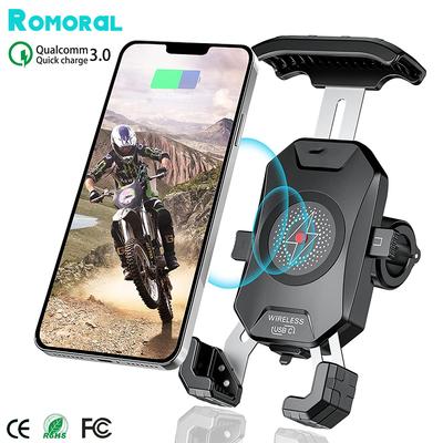 Motorcycle Phone Holder 15w Wireless Charging Mobile Phones Qc3.0 Usb Pd Fast Charger Bike Cellphone Mount Aluminum 360 Rotation