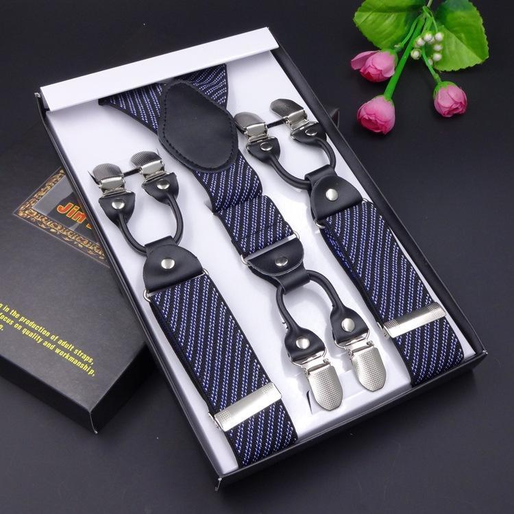 Men'S Six-Clip Suspender Belt Jacquard Strap 3.5 Six-Clip Printed Webbing Six-Clip Wide Strap Clip