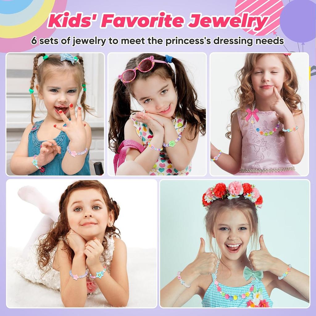 Faburo 12pcs Toddler Jewelry for Girls -6 Necklaces, 6 Bracelets | Little Girls Jewelry Kids Mermaid Necklace for girls, Kids Jewelry Necklace