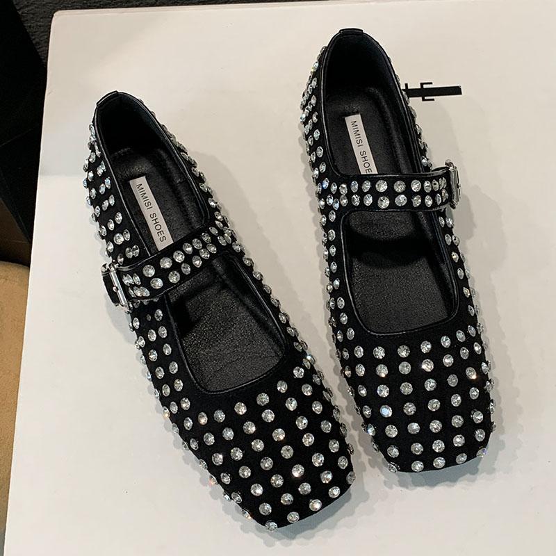 Fashion New Fashion Buckle Strap Mesh Women Mary Janes Crystal Shoes 2025 Luxury Female Shallow Footwear Ladies Flats With Shoes