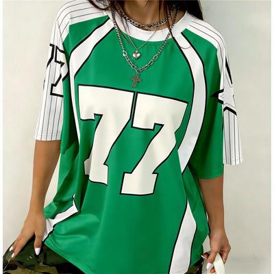 Plus-size Loose-fitting Street Style Round Neck Printed Casual T-shirt with Japanese and Korean Style, American Street Style Printed T-shirt Top