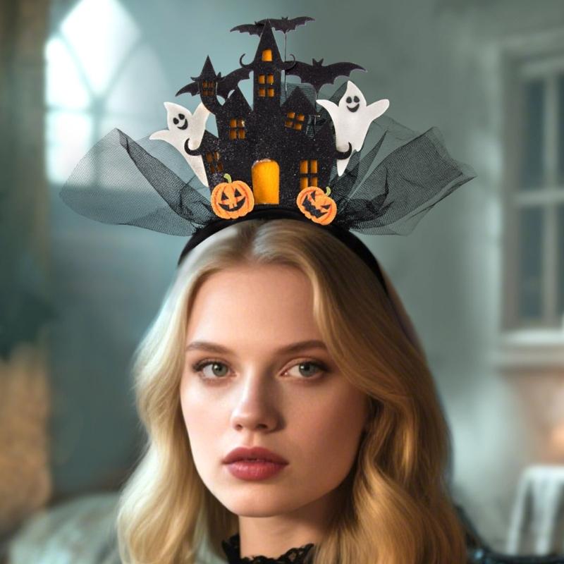 Light Up Haunted Castles Hairband Festival Hair Accessory For Night Event Halloween Costume Headwear for Children Adult