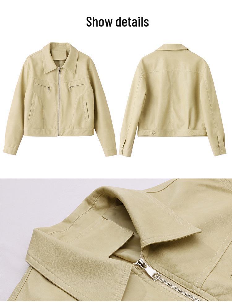 Women's Slim Fit Sheepskin Leather Jacket - Spring/Autumn 2025 Korean Style Petite Short Coat